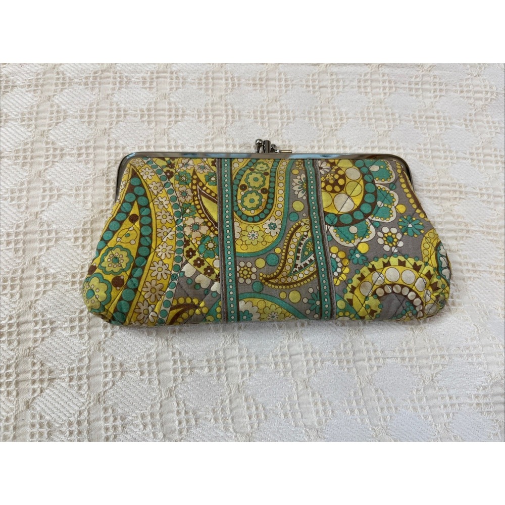 VERA BRADLEY Kisslock Clutch Wallet Lemon Parfait Paisley Zipper Pocket